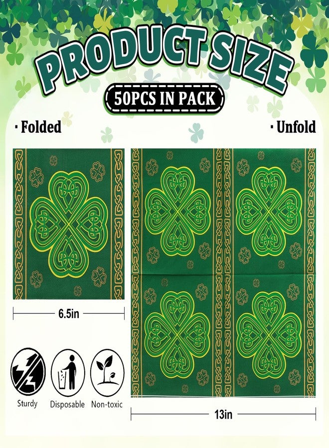 وولاين مجموعة مناديل ورقية من والين، ٥٠ قطعة، بتصميم نبات البرسيم الأخضر، للاستخدام مرة واحدة، مثالية لعيد القديس باتريك، ولتناول الغداء والعشاء، ولحفلات أعياد الميلاد والمناسبات الأيرلندية. - Image 2